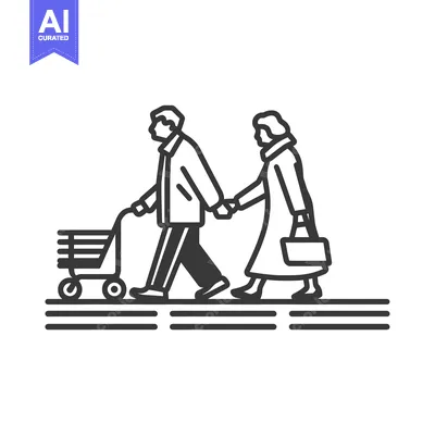 Aset premium populer: Elderly Couple Walking Together with Shopping Cart