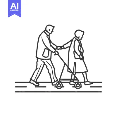 Aset desain premium: Elderly couple walking with a walker