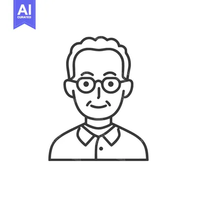 Premium design asset: Minimalist Line Art Portrait: Smiling Man with Glasses and Buttoned Sh
