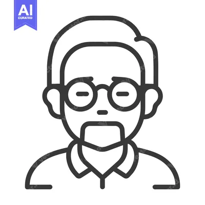Premium design asset: Line drawing depiction of a person wearing glasses and a beard