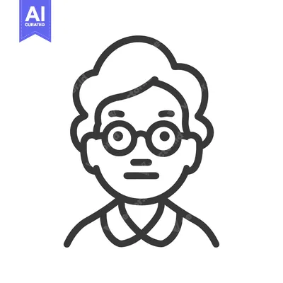 Aset desain premium: The outline portrait of a person wearing round eyeglasses is shown