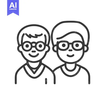 Premium design asset: Two cartoon people are smiling and wearing glasses together