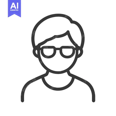 Aset desain premium: Simple black and white outline illustration of a person wearing glasse