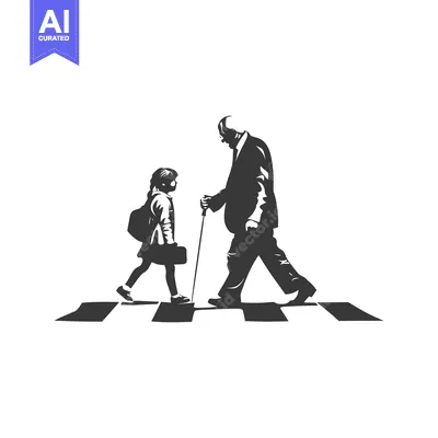 Popular premium asset: Elderly Man and Young Girl Crossing a Crosswalk