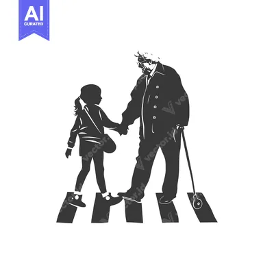 Aset premium populer: Elderly Man and Young Girl Walking Hand in Hand Across a Crosswalk