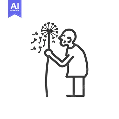 Aset premium populer: Elderly Man Blowing on a Dandelion with Seeds Flying Away