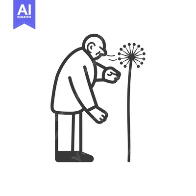 Aset desain premium: Elderly Man Blowing on Dandelion Seeds