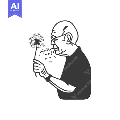 Aset premium populer: Elderly Man Blowing on Dandelion Seeds