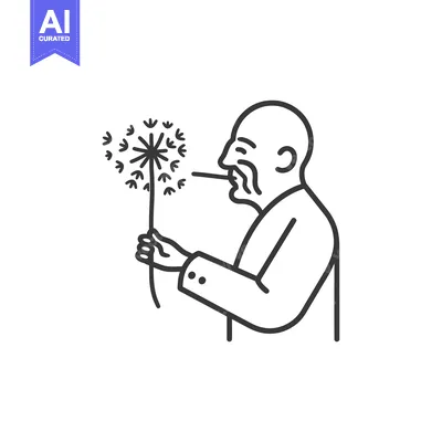 Popular premium asset: Elderly man blowing on dandelion seeds with outstretched arm