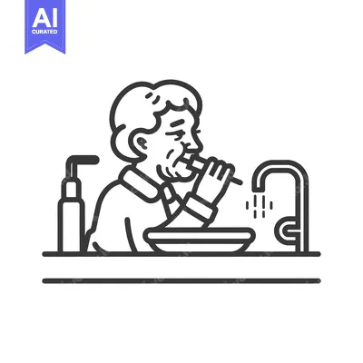 Aset desain premium: Elderly Man Brushing Teeth at Bathroom Sink