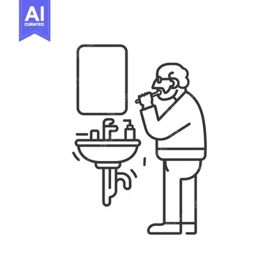 Popular premium asset: Elderly Man Brushing Teeth in Front of Bathroom Mirror