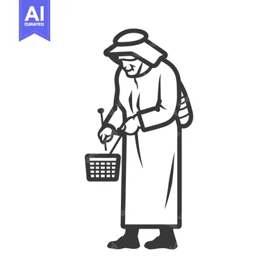 Aset desain premium: Elderly Man Carrying a Basket and Sticks