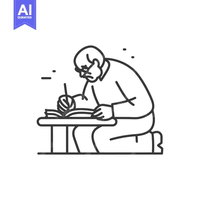 Aset premium populer: Elderly Man Concentratedly Reading a Book