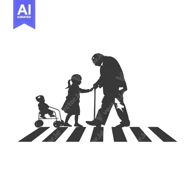 Aset premium populer: Elderly man, girl, and baby crossing a crosswalk