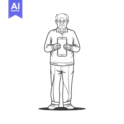 Aset desain premium: Elderly Man Holding a Smartphone