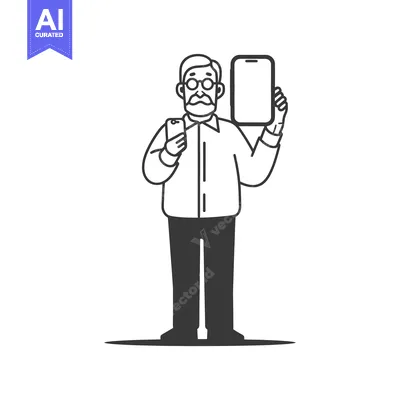 Premium design asset: Elderly Man Holding a Smartphone and a Tablet