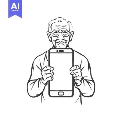 Elderly Man Holding Smartphone with a Smiling Face