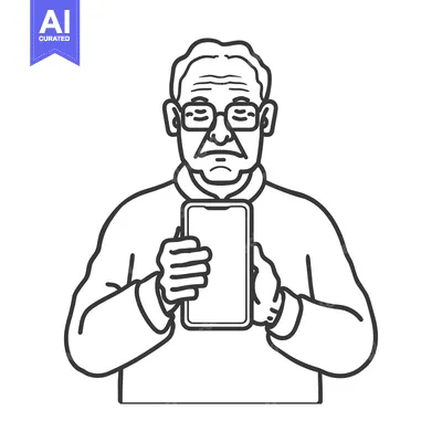 Premium design asset: Elderly Man Holding Smartphone with Concerned Expression