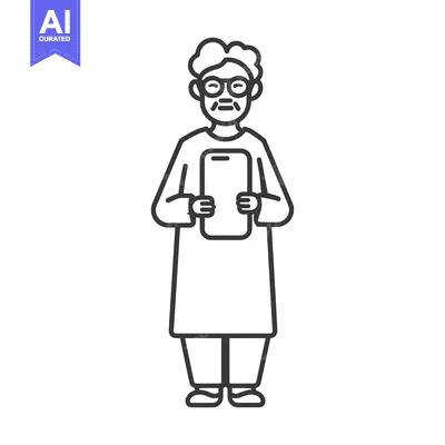 Premium design asset: Elderly Man Holding Smartphone with Glasses and Mustache