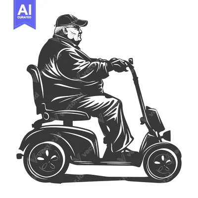 Aset premium populer: Elderly Man in a Cap Driving a Mobility Scooter