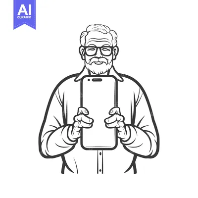 Aset premium populer: Elderly Man in Glasses Holding a Smartphone