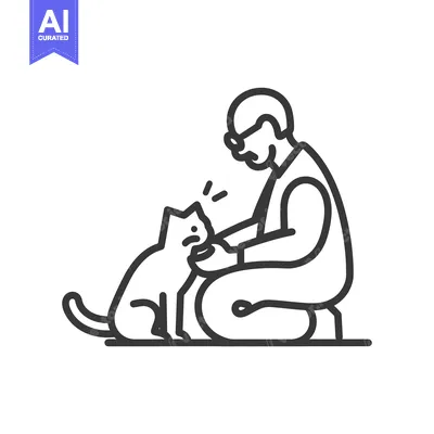 Aset premium populer: Elderly Man Kneeling and Petting a Cat