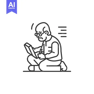 Popular premium asset: Elderly Man Kneeling and Writing in a Book