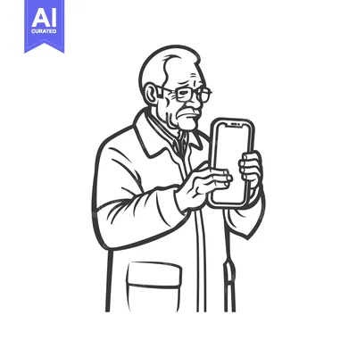 Aset premium populer: Elderly Man Looking At Smartphone Screen