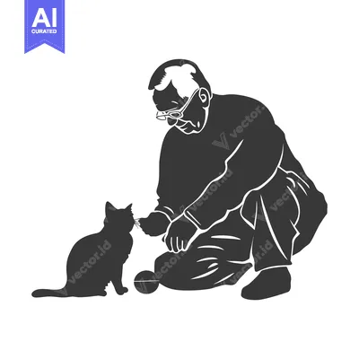 Aset desain premium: Elderly Man Playing with a Cat