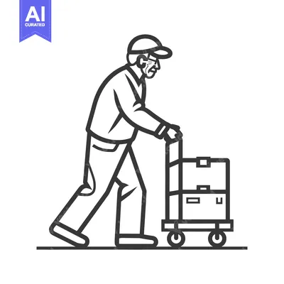 Aset premium populer: Elderly Man Pushing Cart With Boxes