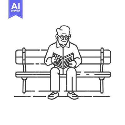 Elderly Man Reading a Book on a Bench