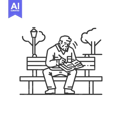 Aset premium populer: Elderly Man Reading a Book on a Park Bench