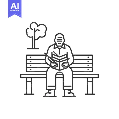 Aset premium populer: Elderly Man Reading a Book on a Park Bench