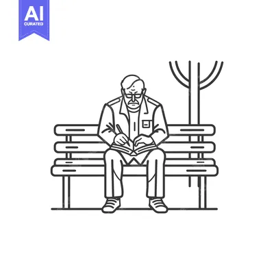 Aset desain premium: Elderly Man Reading a Book on a Park Bench