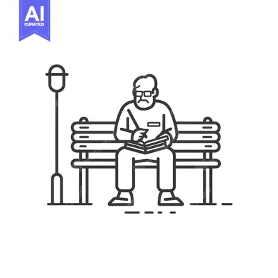 Elderly Man Reading a Book While Sitting on a Bench