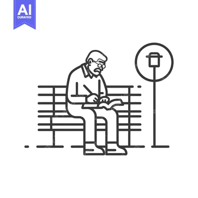 Aset desain premium: Elderly Man Reading a Book While Sitting on a Bench