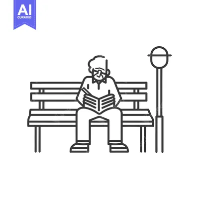 Aset desain premium: Elderly Man Reading on a Bench Under a Streetlight