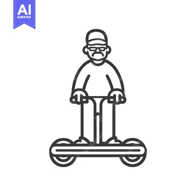 Aset desain premium: Elderly Man Riding a Hoverboard with a Cap and Glasses