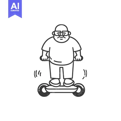 Aset premium populer: Elderly Man Riding A Hoverboard With Glasses