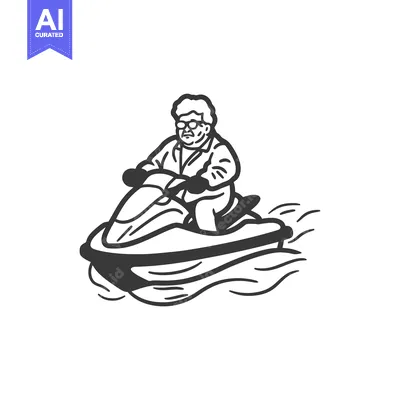 Aset desain premium: Elderly Man Riding a Jet Ski