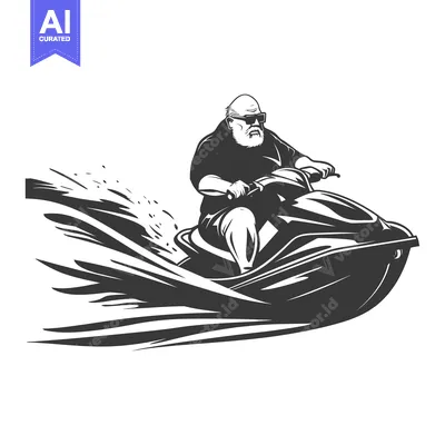 Aset premium populer: Elderly Man Riding a Jet Ski with a Wake