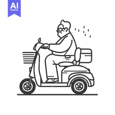 Aset desain premium: Elderly Man Riding a Mobility Scooter