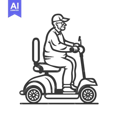 Aset premium populer: Elderly Man Riding a Mobility Scooter