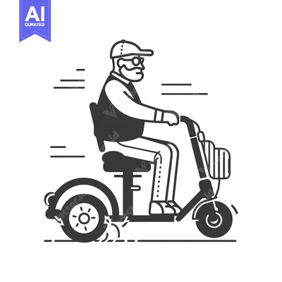 Aset premium populer: Elderly Man Riding a Mobility Scooter