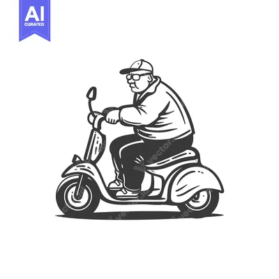 Aset premium populer: Elderly Man Riding a Motor Scooter