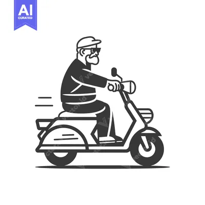 Aset desain premium: Elderly Man Riding a Motor Scooter