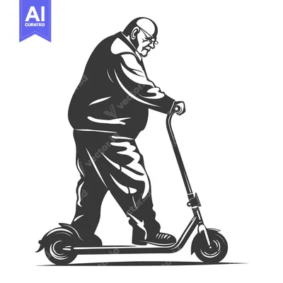 Aset premium populer: Elderly Man Riding an Electric Scooter