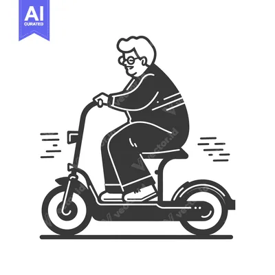 Aset desain premium: Elderly Man Riding an Electric Scooter