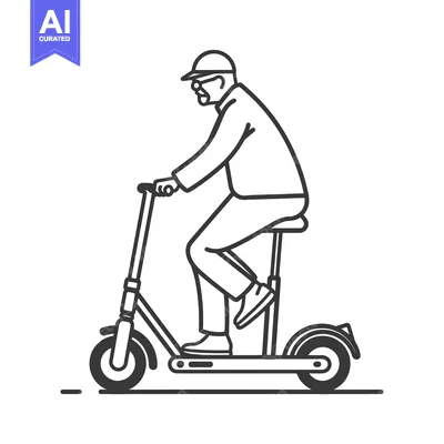 Aset desain premium: Elderly Man Riding an Electric Scooter
