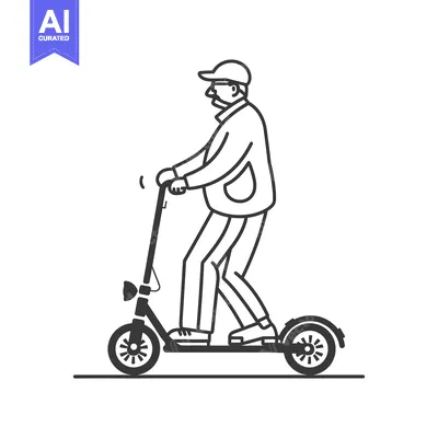 Aset premium populer: Elderly Man Riding an Electric Scooter